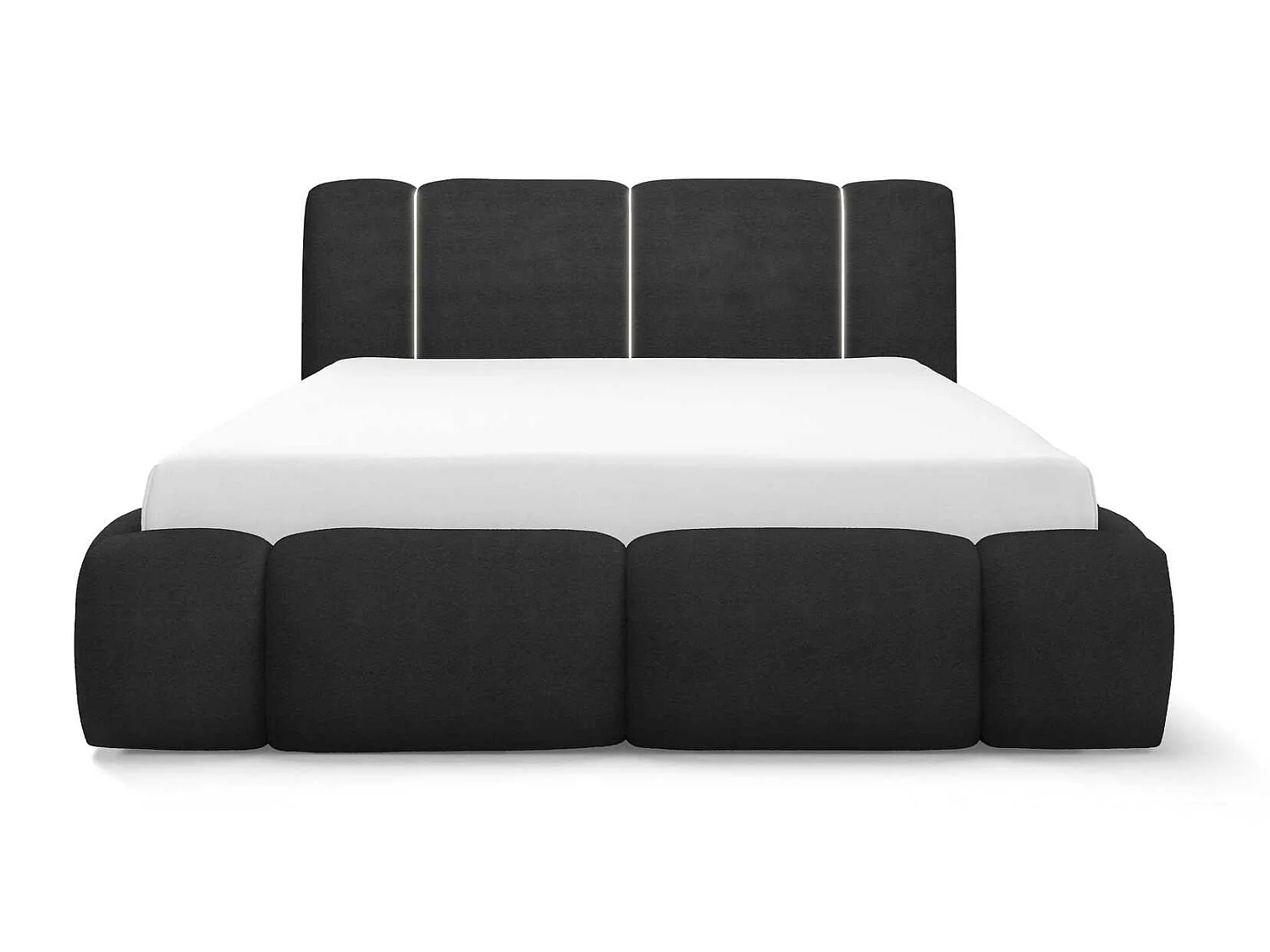 Gestoffeerd wolkenbed 200x200 cm Avelin met LED, metalen bedframe en opbergruimte, Zwart