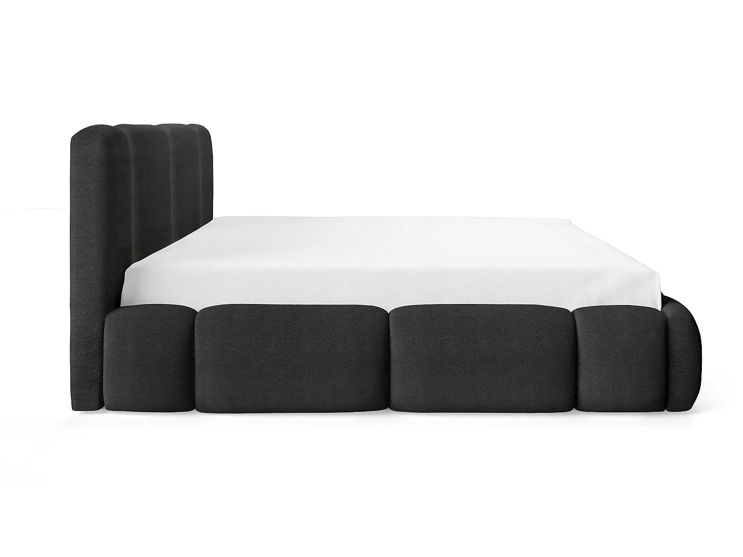 Gestoffeerd wolkenbed 200x200 cm Avelin met LED, metalen bedframe en opbergruimte, Zwart