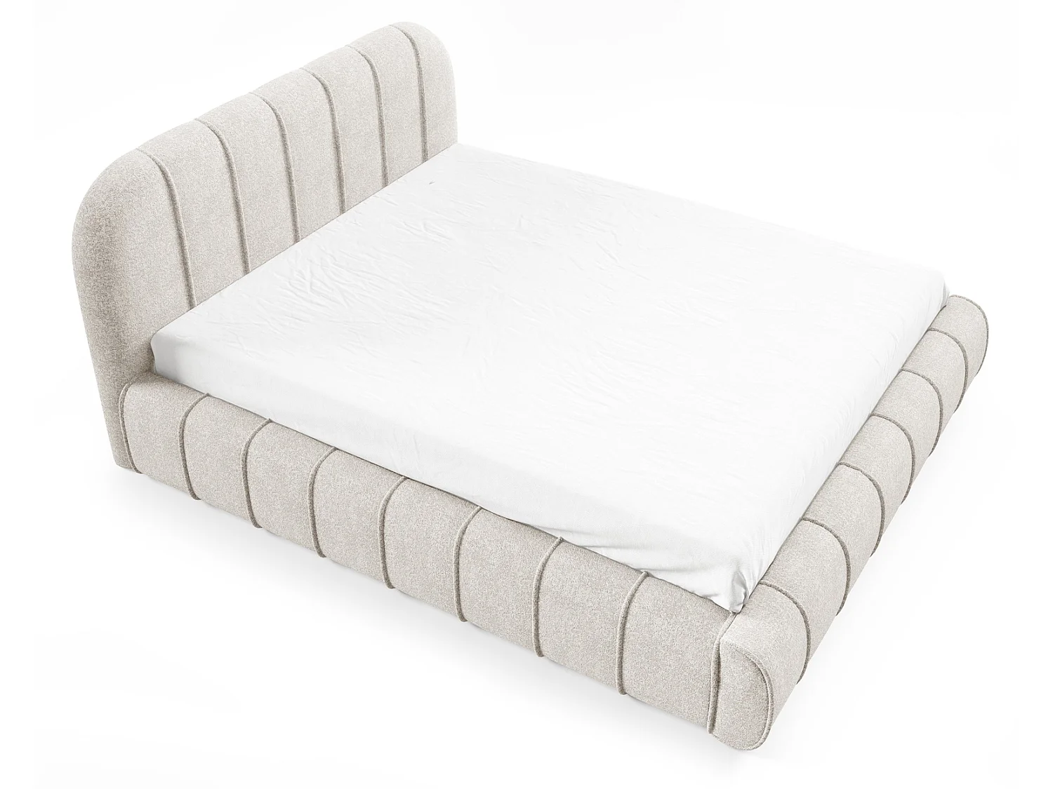 Lit moderne 200x200 cm Lunea avec tête de lit arrondie, mousse épaisse et sommier métallique, Crème