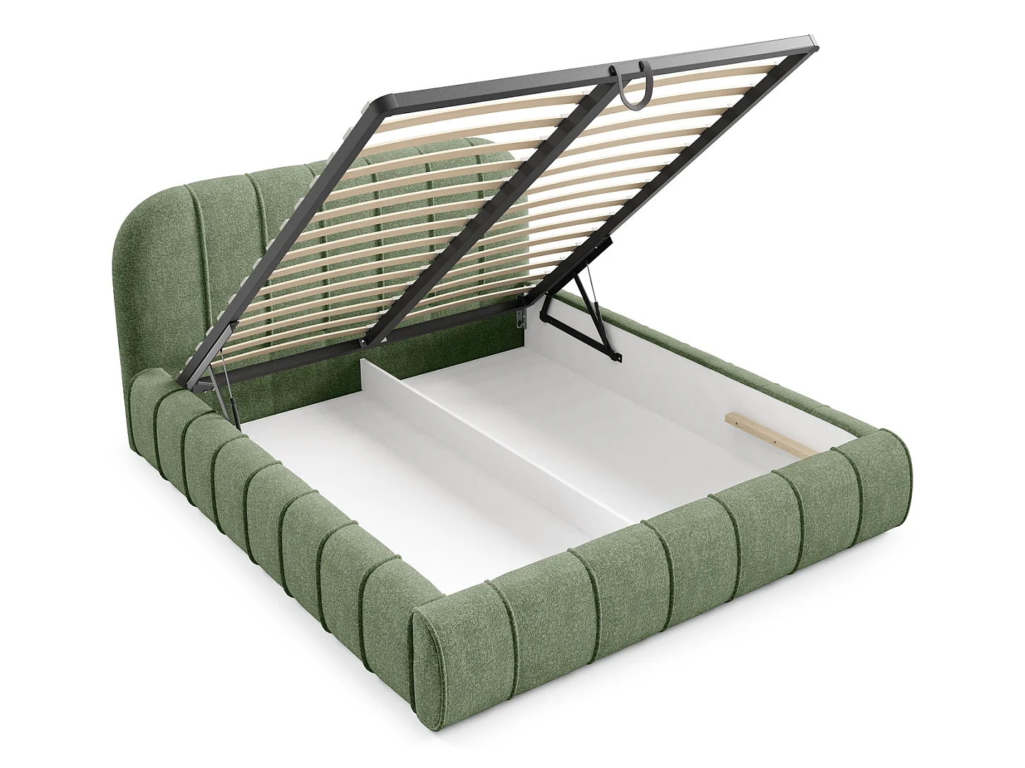 Modern bed 180x200 cm Lunea met afgerond hoofdbord, dik schuim en metalen bedframe, Groen