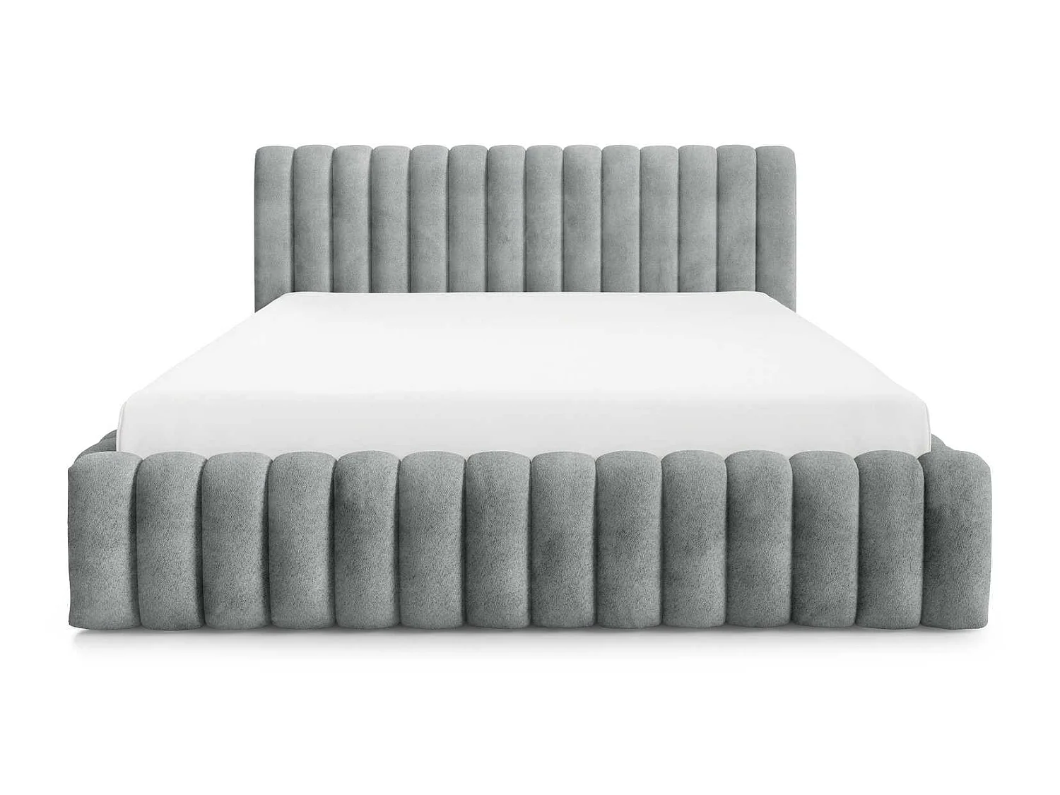 Gestoffeerd bed 200x200 cm in bouclé stof, opbergruimte, metalen bedframe, modern design, Lichtgrijs