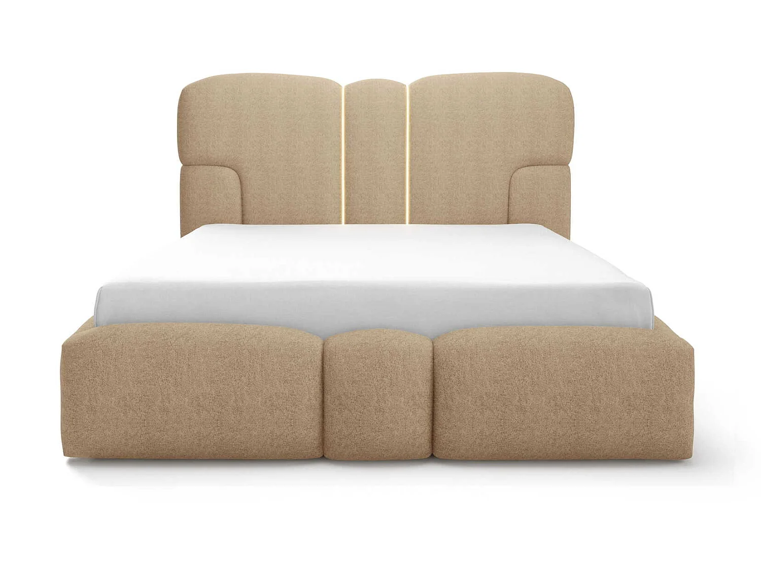 Gestoffeerd bed 200x200 cm Safron met LED, opbergruimte en metalen bedframe, tweepersoonsbed, chenille, Bruin