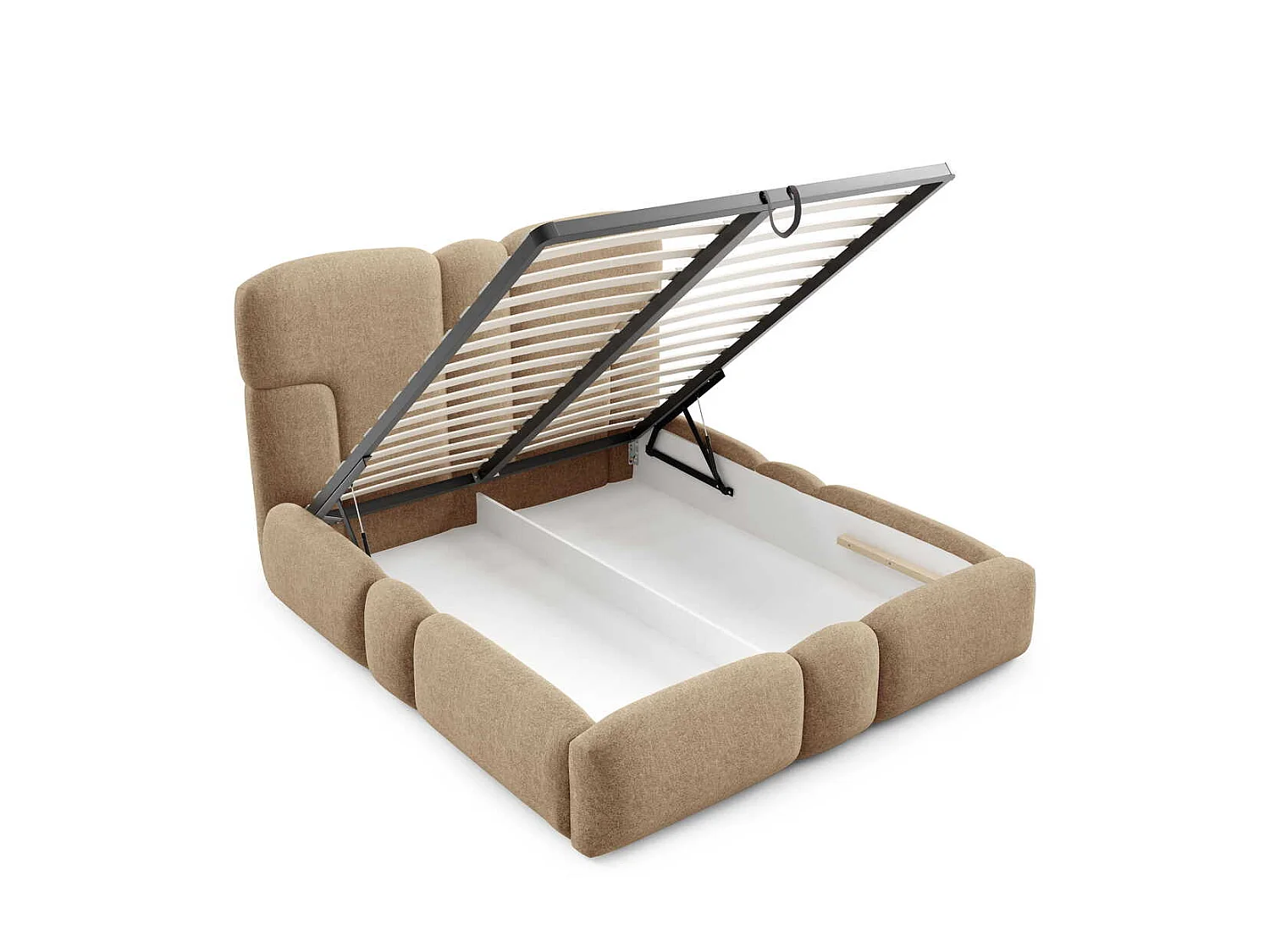 Gestoffeerd bed 200x200 cm Safron met LED, opbergruimte en metalen bedframe, tweepersoonsbed, chenille, Bruin