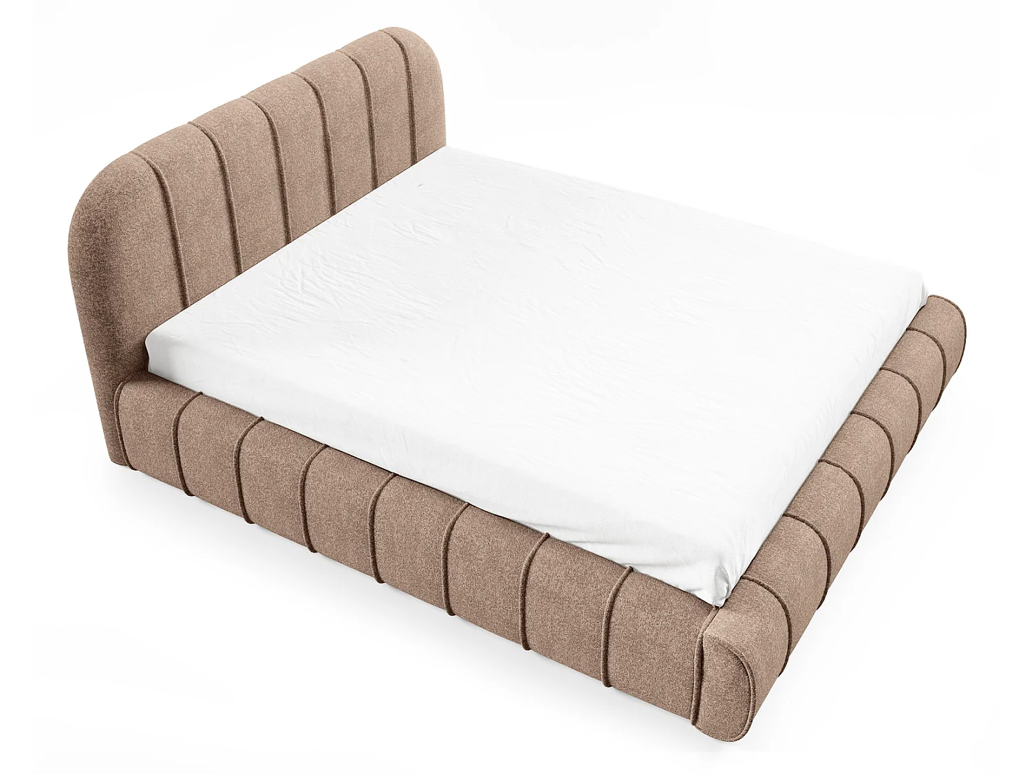 Lit moderne 160x200 cm Lunea avec tête de lit arrondie, mousse épaisse et sommier métallique, Marron