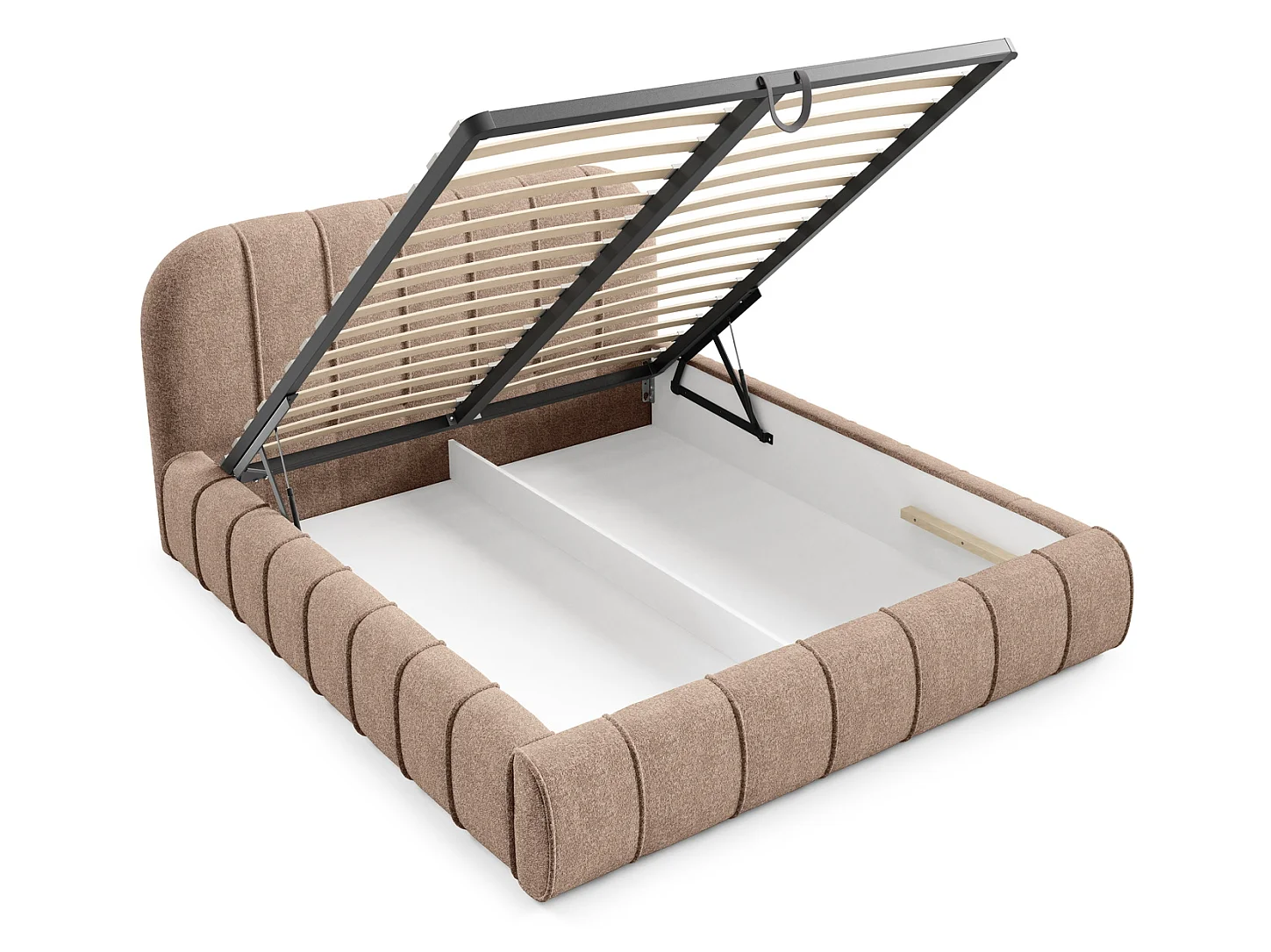 Lit moderne 160x200 cm Lunea avec tête de lit arrondie, mousse épaisse et sommier métallique, Marron
