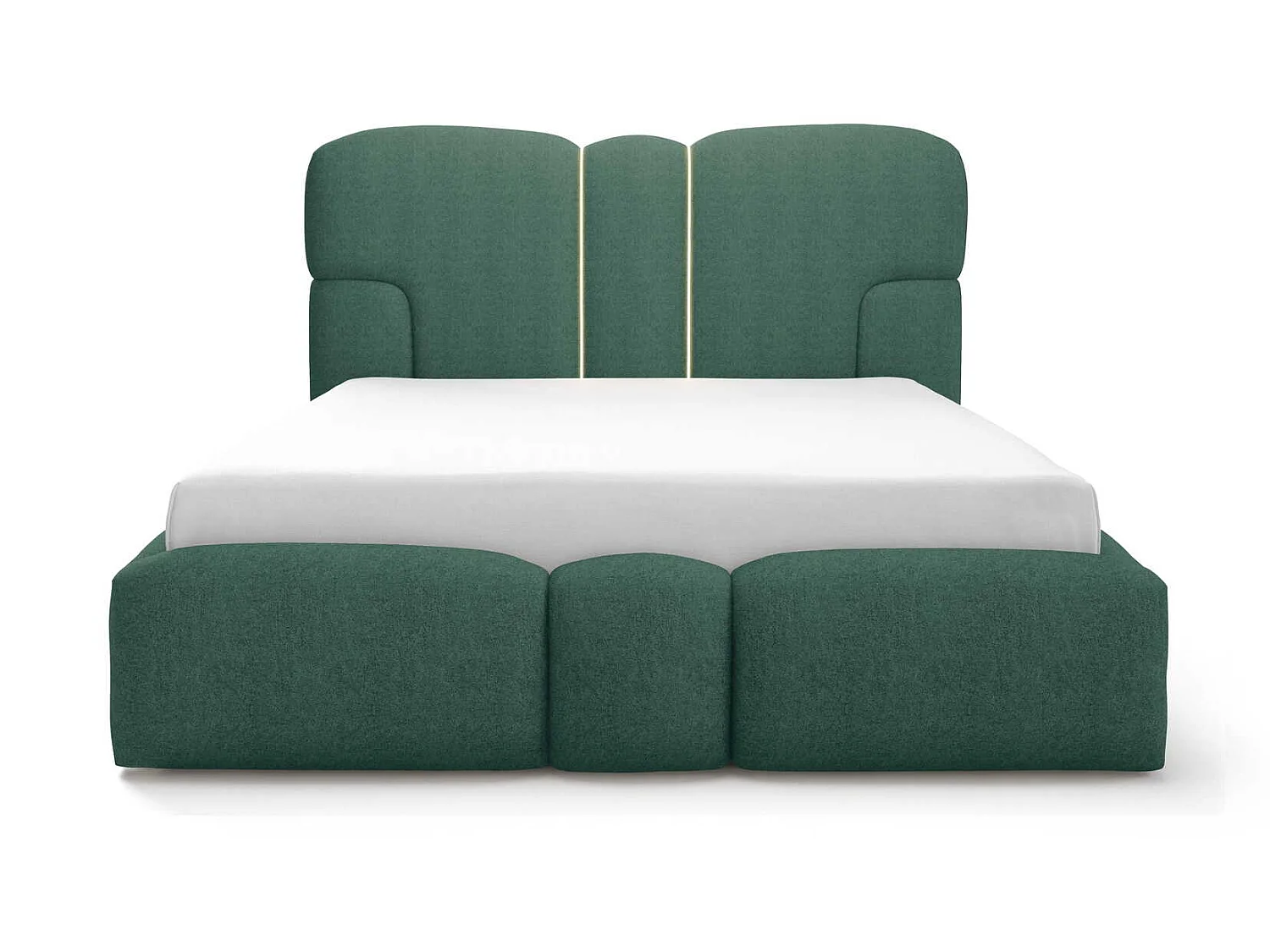 Lit rembourré 200x200 cm Safron avec LED, coffre de rangement et sommier métallique, lit double, tissu chenille, Vert
