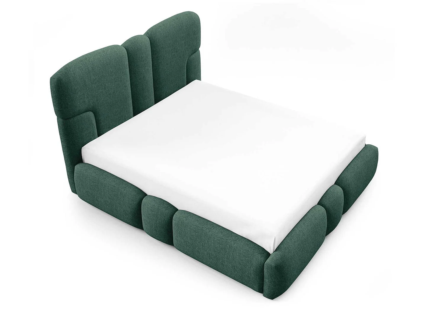 Lit rembourré 200x200 cm Safron avec LED, coffre de rangement et sommier métallique, lit double, tissu chenille, Vert