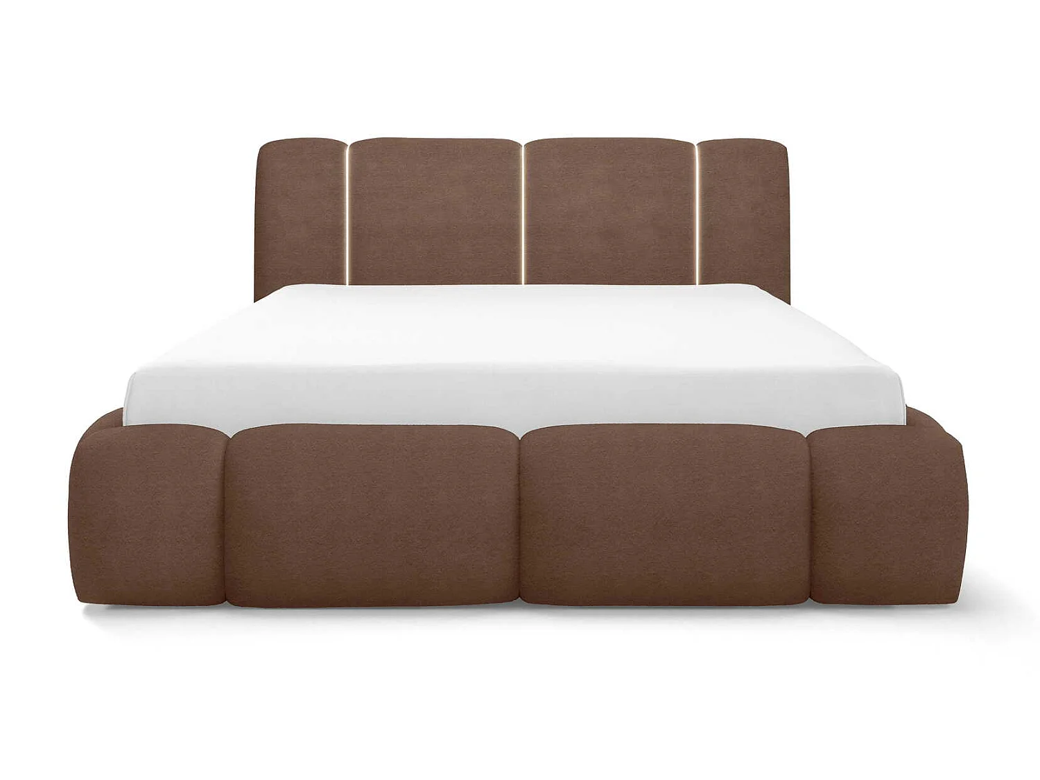 Gestoffeerd wolkenbed 200x200 cm Avelin met LED, metalen bedframe en opbergruimte, Bruin