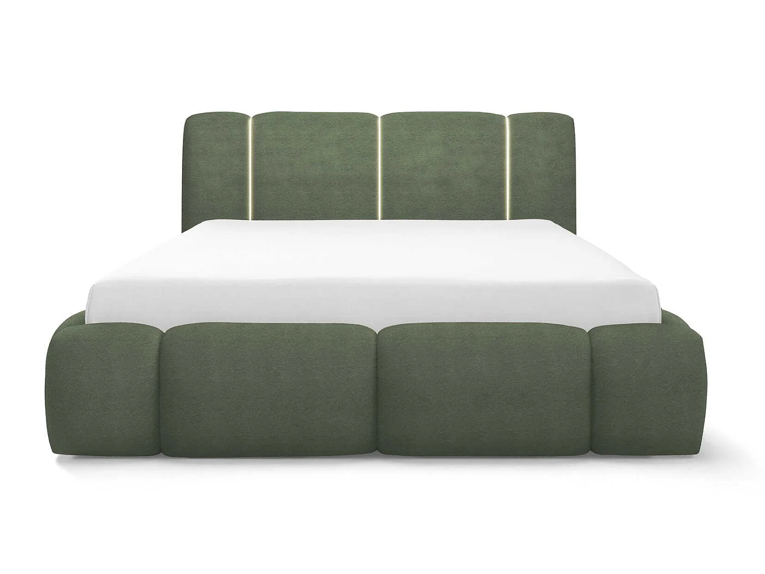 Gestoffeerd wolkenbed 160x200 cm Avelin met LED, metalen bedframe en opbergruimte, Groen