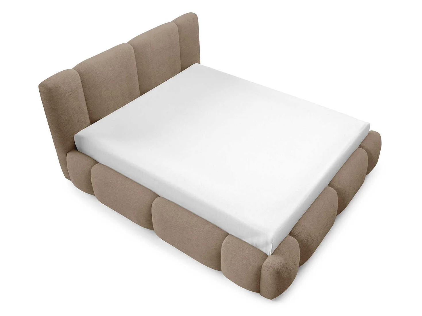 Gestoffeerd wolkenbed 200x200 cm Avelin met LED, metalen bedframe en opbergruimte, Beige