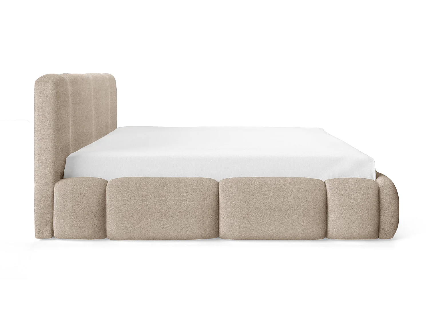 Gestoffeerd wolkenbed 160x200 cm Avelin met LED, metalen bedframe en opbergruimte, Beige