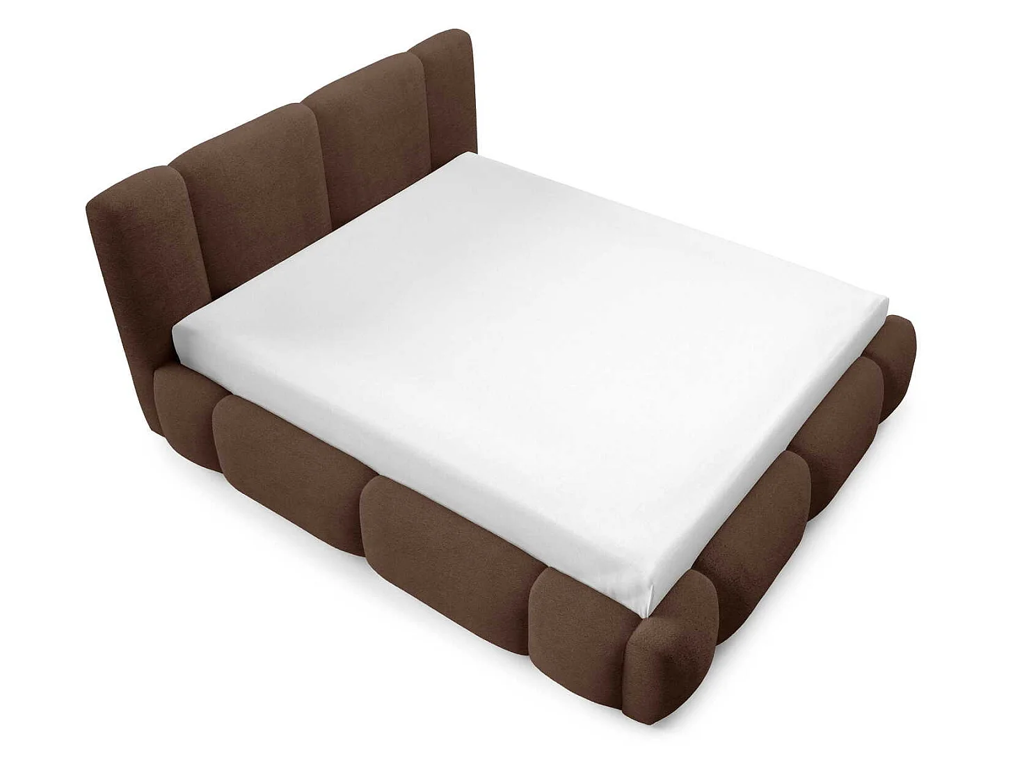 Gestoffeerd wolkenbed 160x200 cm Avelin met LED, metalen bedframe en opbergruimte, Bruin