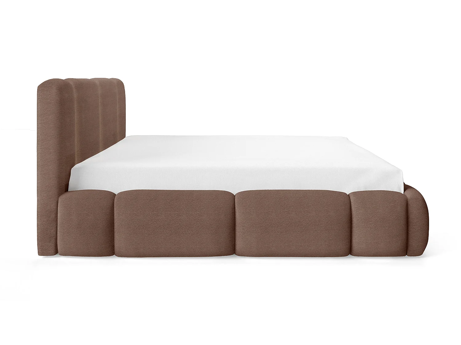 Gestoffeerd wolkenbed 160x200 cm Avelin met LED, metalen bedframe en opbergruimte, Bruin