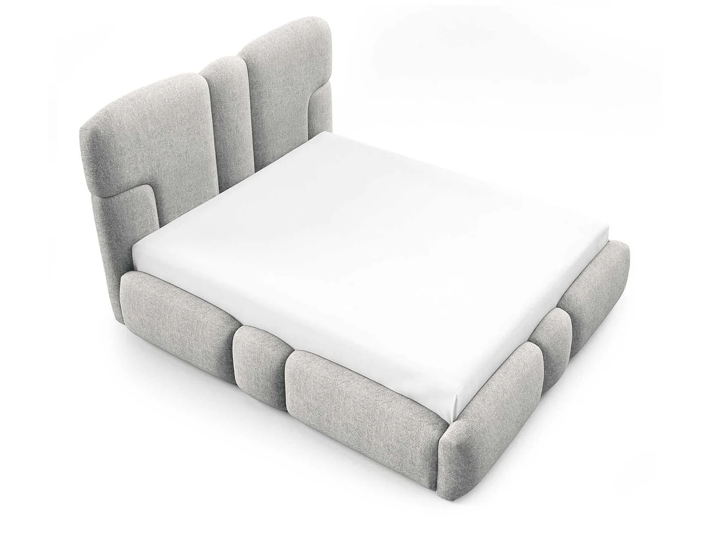 Lit rembourré 180x200 cm Safron avec LED, coffre de rangement et sommier métallique, lit double, tissu chenille, Gris clair