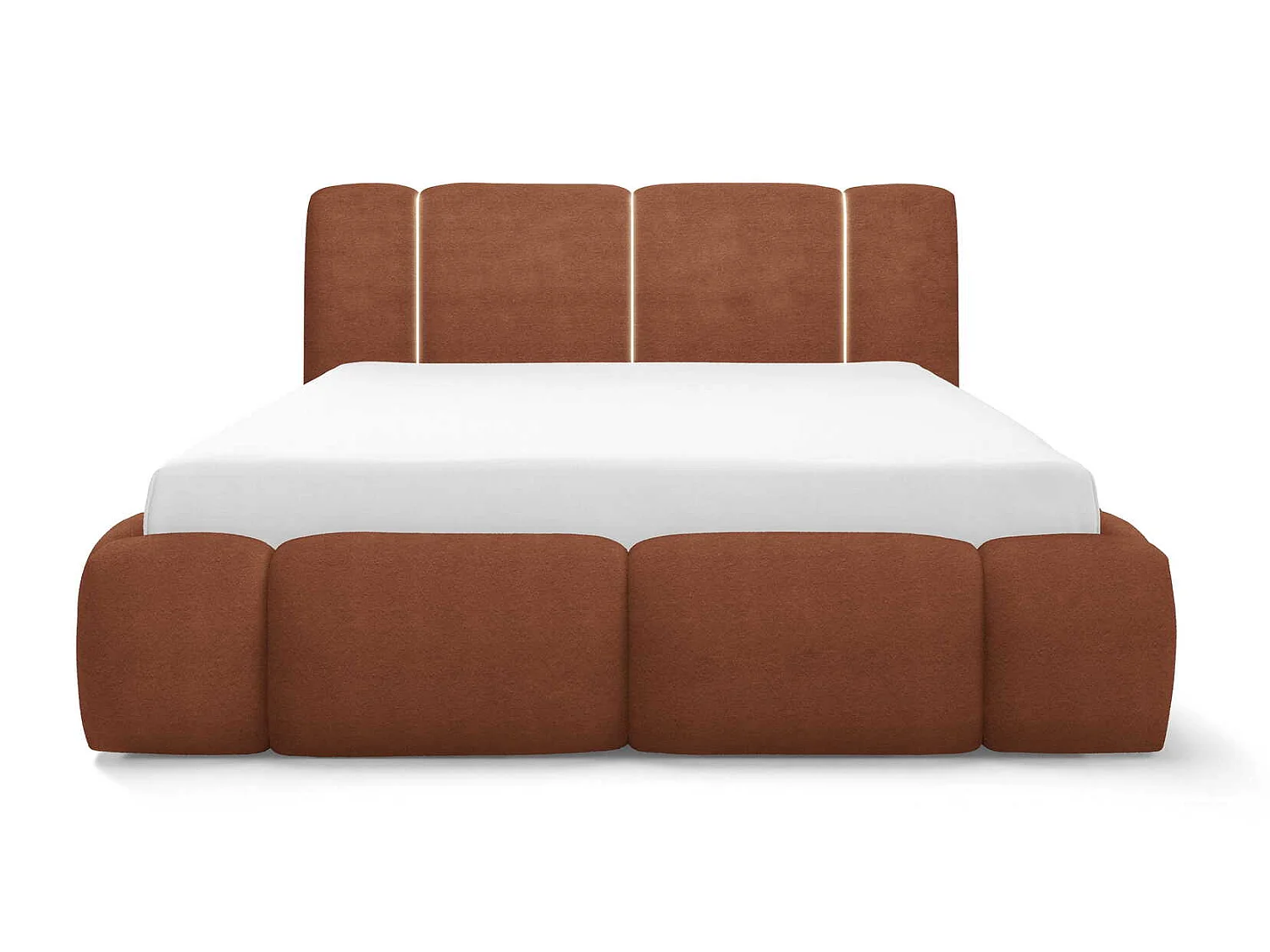 Lit nuage rembourré 180x200 cm Avelin avec LED, sommier métallique et coffre de rangement, Orange