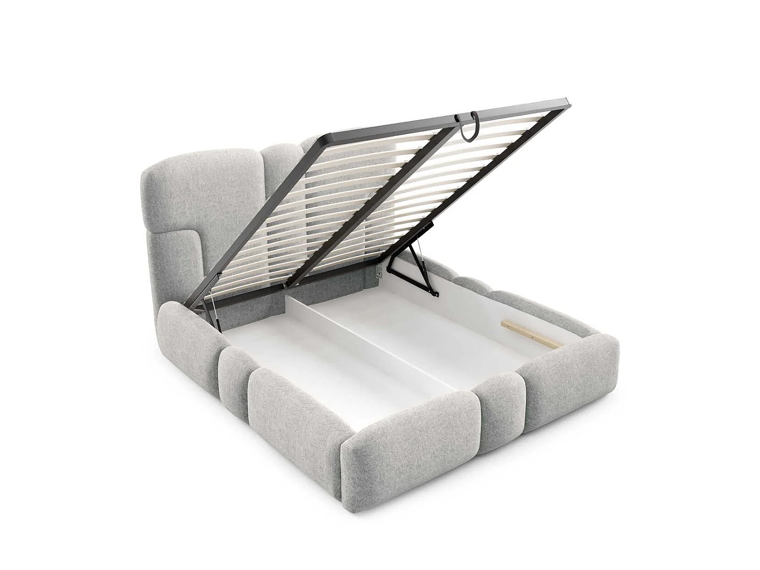 Gestoffeerd bed 200x200 cm Safron met LED, opbergruimte en metalen bedframe, tweepersoonsbed, chenille, Lichtgrijs