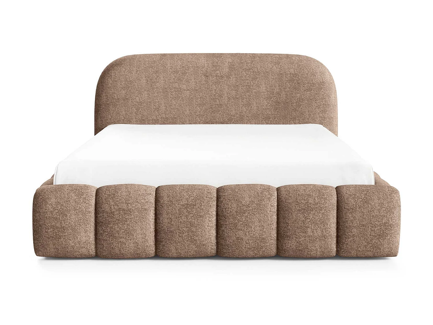 Tweepersoonsbed 160x200 cm Noemi met metalen bedframe, afgerond hoofdbord en opbergruimte, Bruin