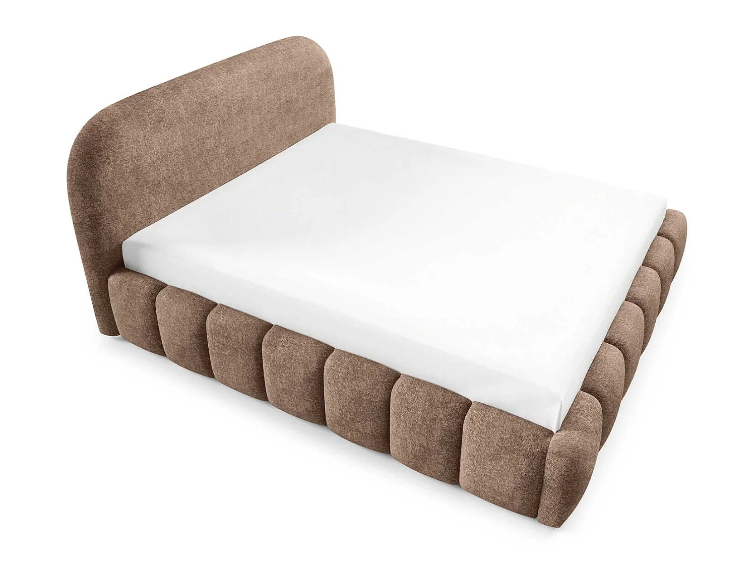 Tweepersoonsbed 160x200 cm Noemi met metalen bedframe, afgerond hoofdbord en opbergruimte, Bruin