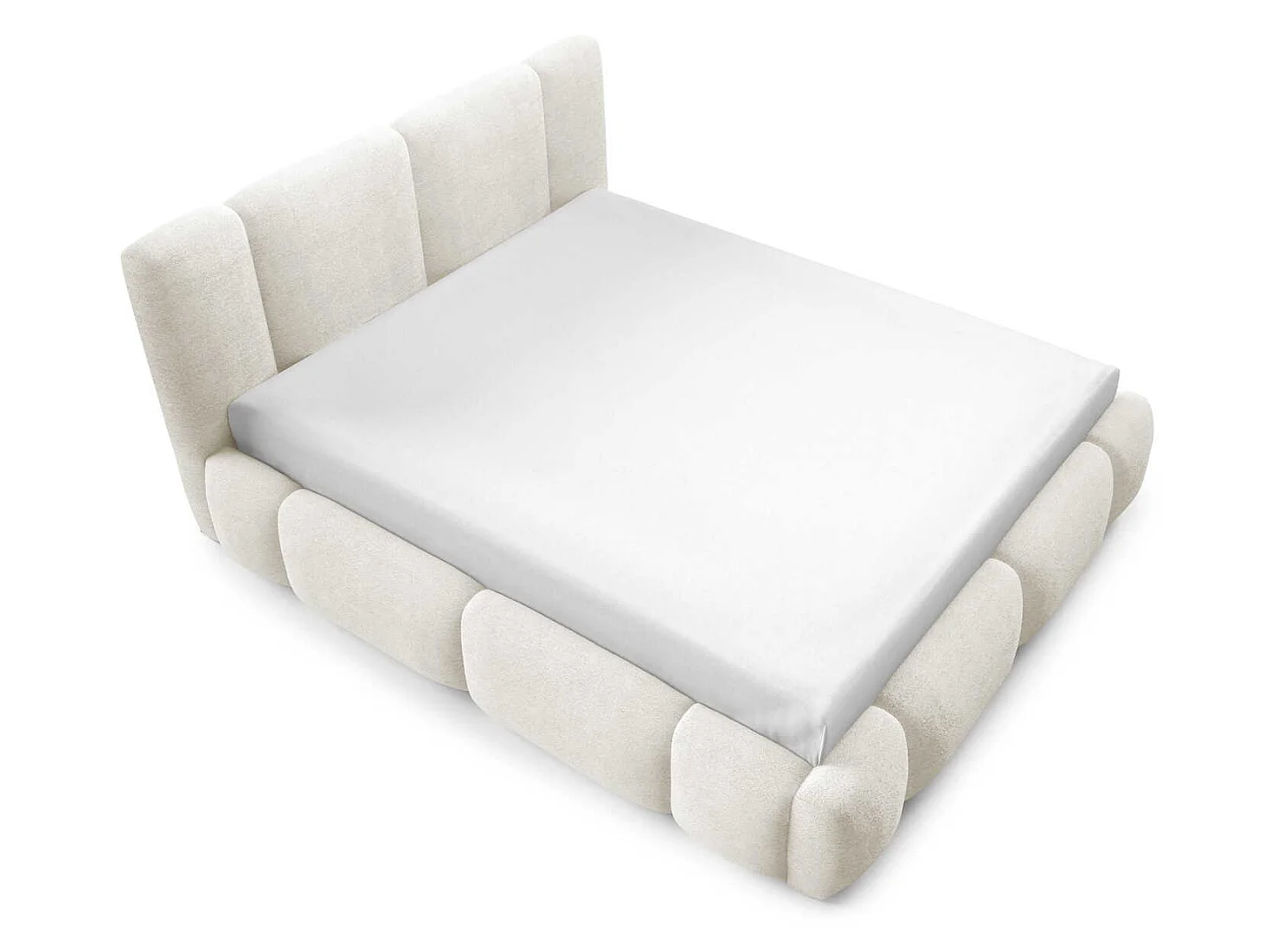 Gestoffeerd wolkenbed 180x200 cm Avelin met LED, metalen bedframe en opbergruimte, Crème