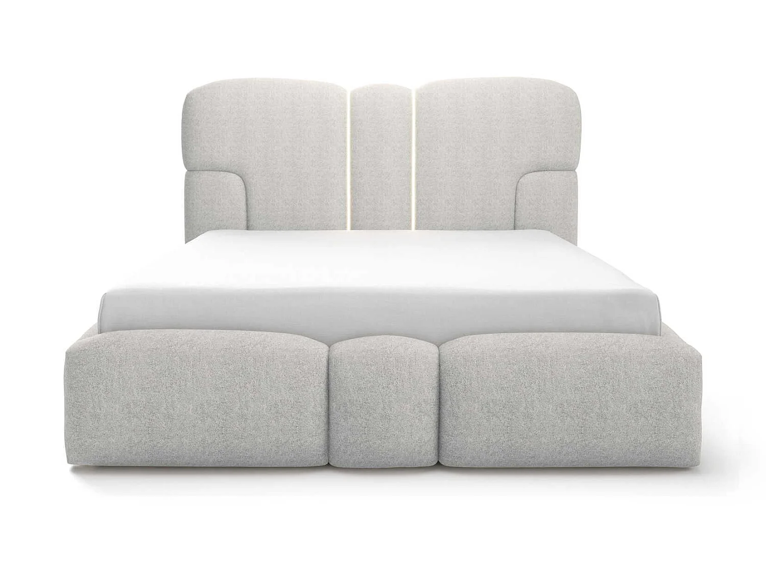 Lit rembourré 160x200 cm Safron avec LED, coffre de rangement et sommier métallique, lit double, tissu chenille, Gris clair