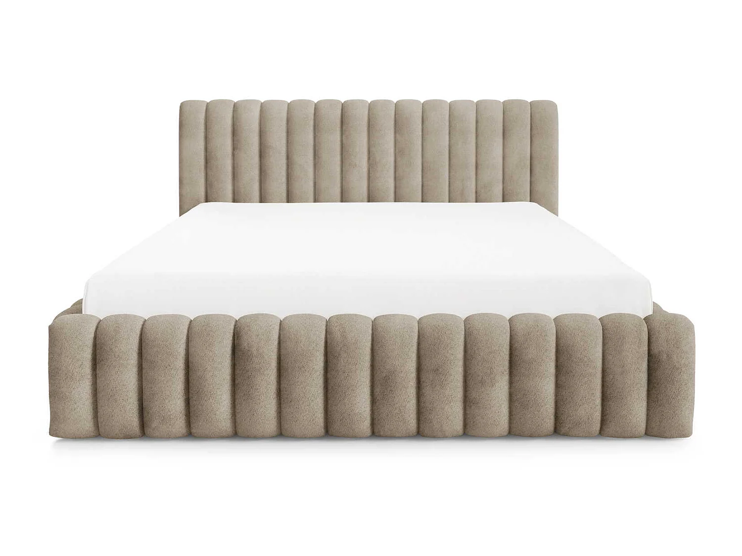 Gestoffeerd bed 200x200 cm in bouclé stof, opbergruimte, metalen bedframe, modern design, Beige
