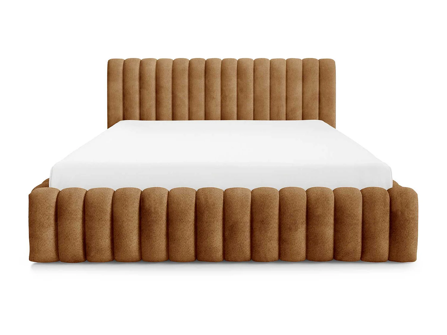 Gestoffeerd bed 180x200 cm in bouclé stof, opbergruimte, metalen bedframe, modern design, Oranje