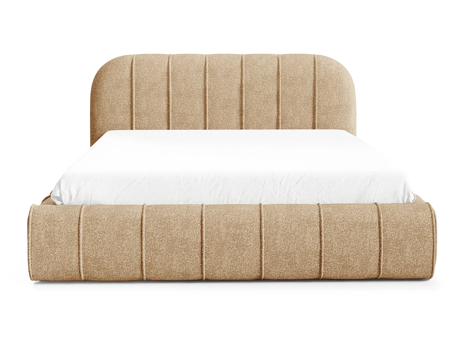 Lit moderne 180x200 cm Lunea avec tête de lit arrondie, mousse épaisse et sommier métallique, Beige