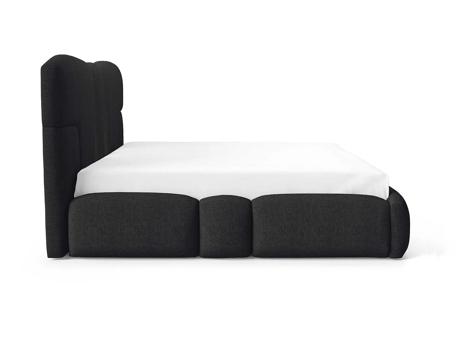 Lit rembourré 200x200 cm Safron avec LED, coffre de rangement et sommier métallique, lit double, tissu chenille, Noir