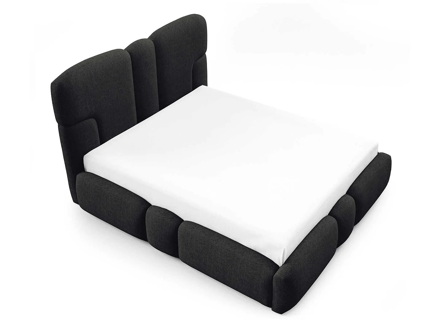 Lit rembourré 200x200 cm Safron avec LED, coffre de rangement et sommier métallique, lit double, tissu chenille, Noir