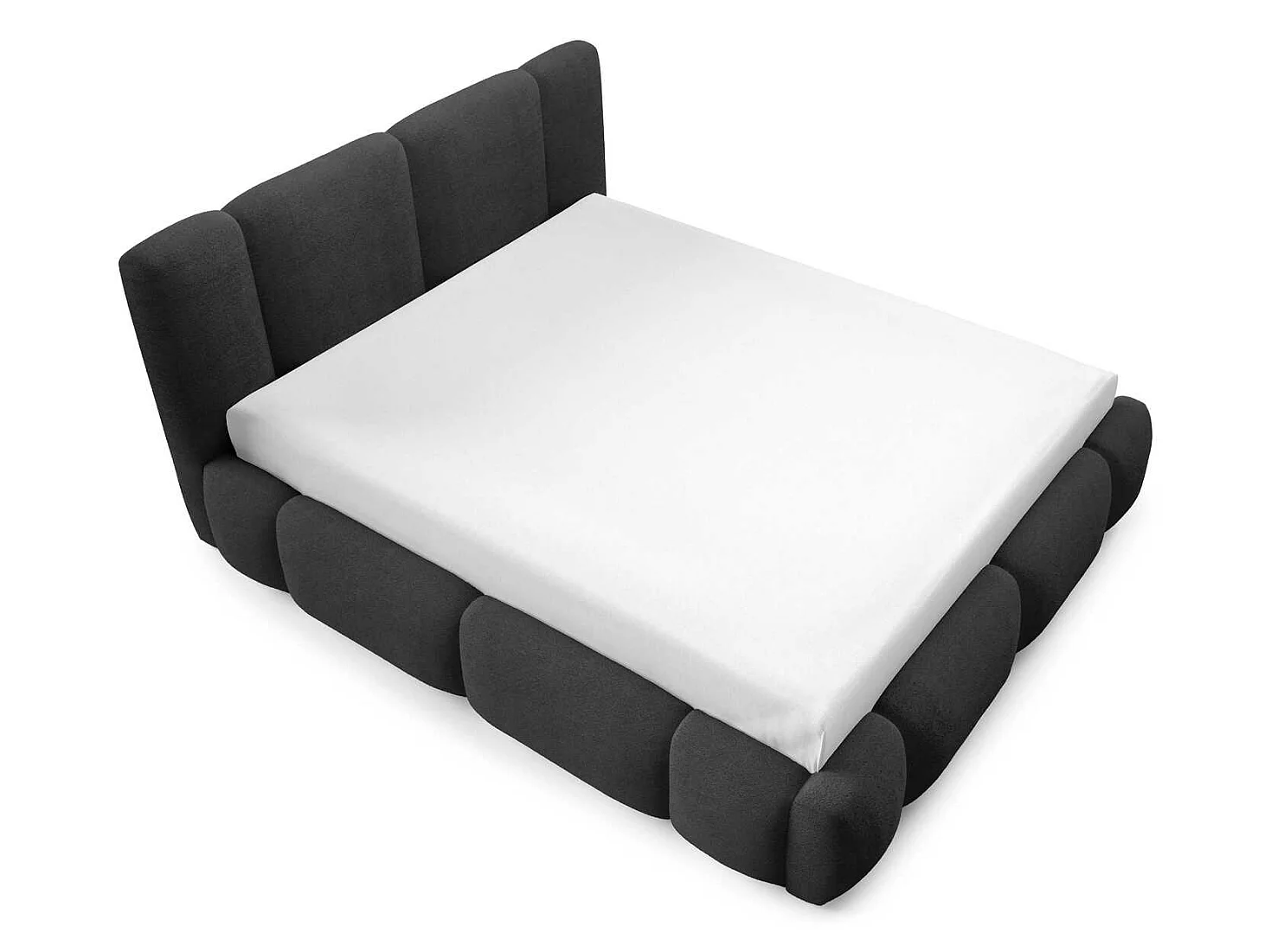 Lit nuage rembourré 160x200 cm Avelin avec LED, sommier métallique et coffre de rangement, Noir