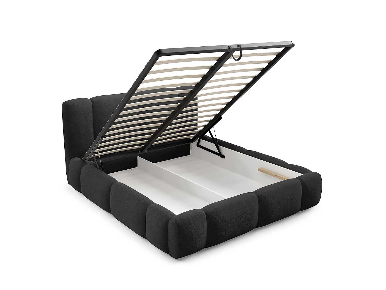 Lit nuage rembourré 160x200 cm Avelin avec LED, sommier métallique et coffre de rangement, Noir