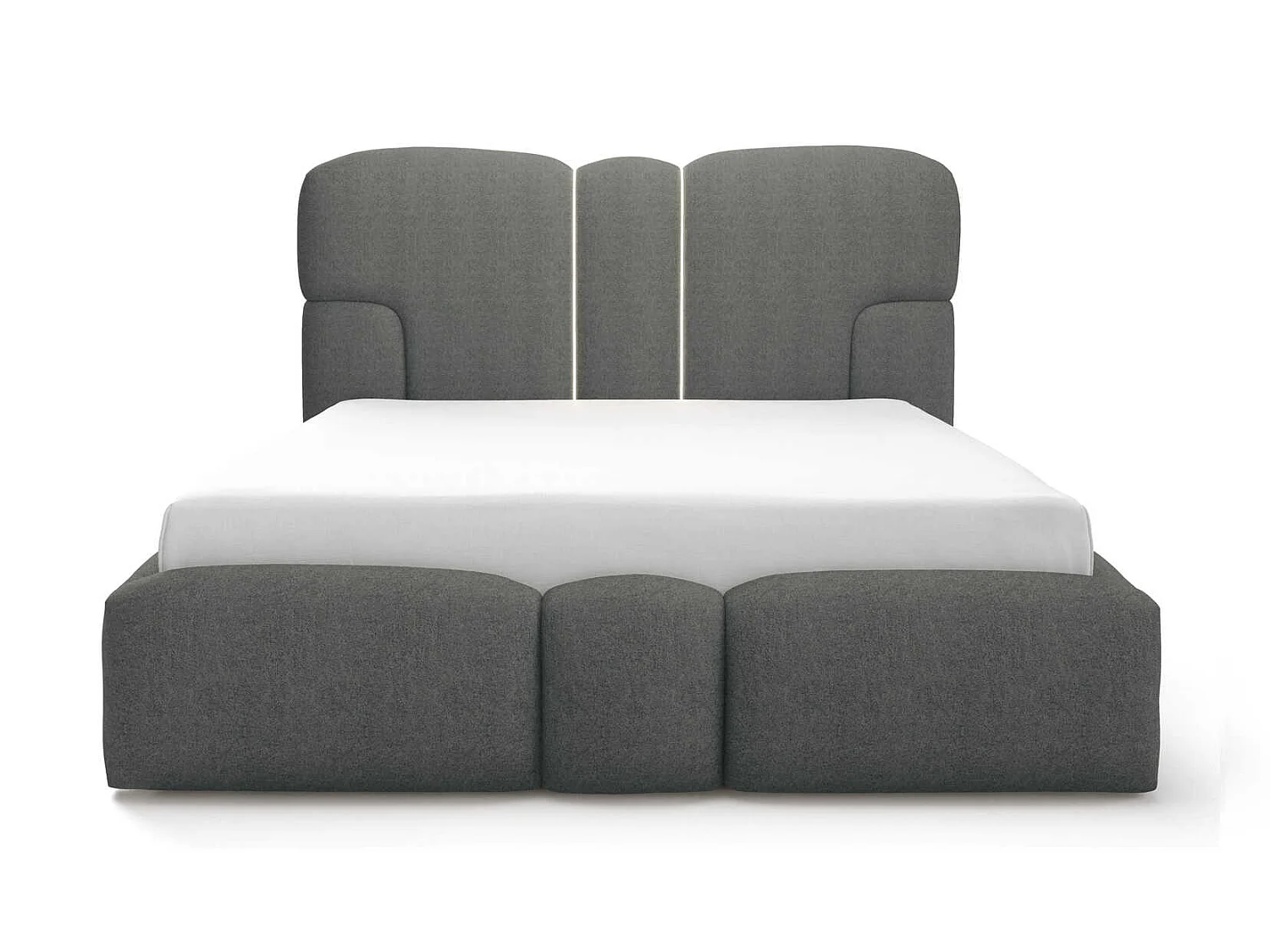 Gestoffeerd bed 200x200 cm Safron met LED, opbergruimte en metalen bedframe, tweepersoonsbed, chenille, Donkergrijs