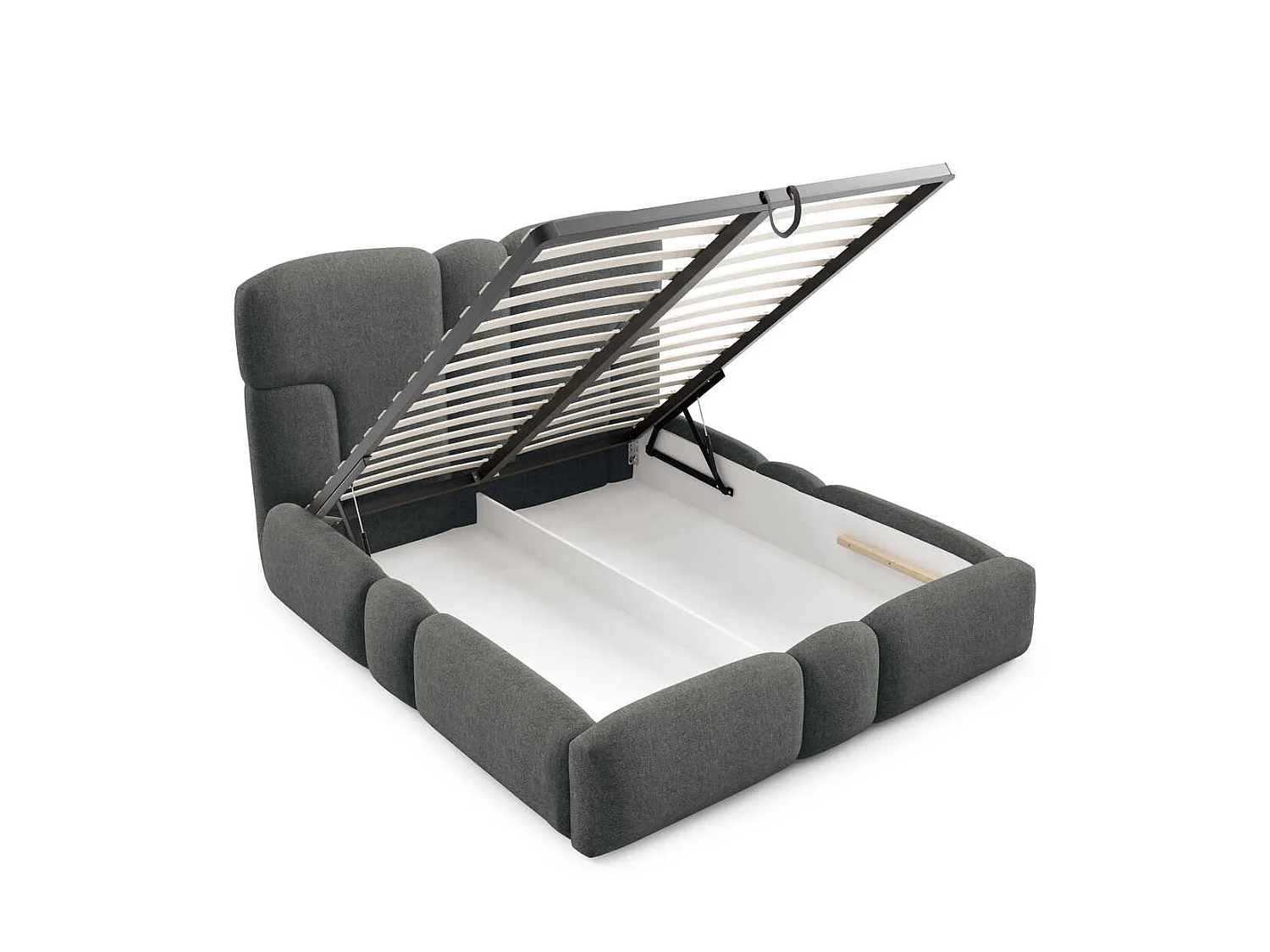 Gestoffeerd bed 200x200 cm Safron met LED, opbergruimte en metalen bedframe, tweepersoonsbed, chenille, Donkergrijs