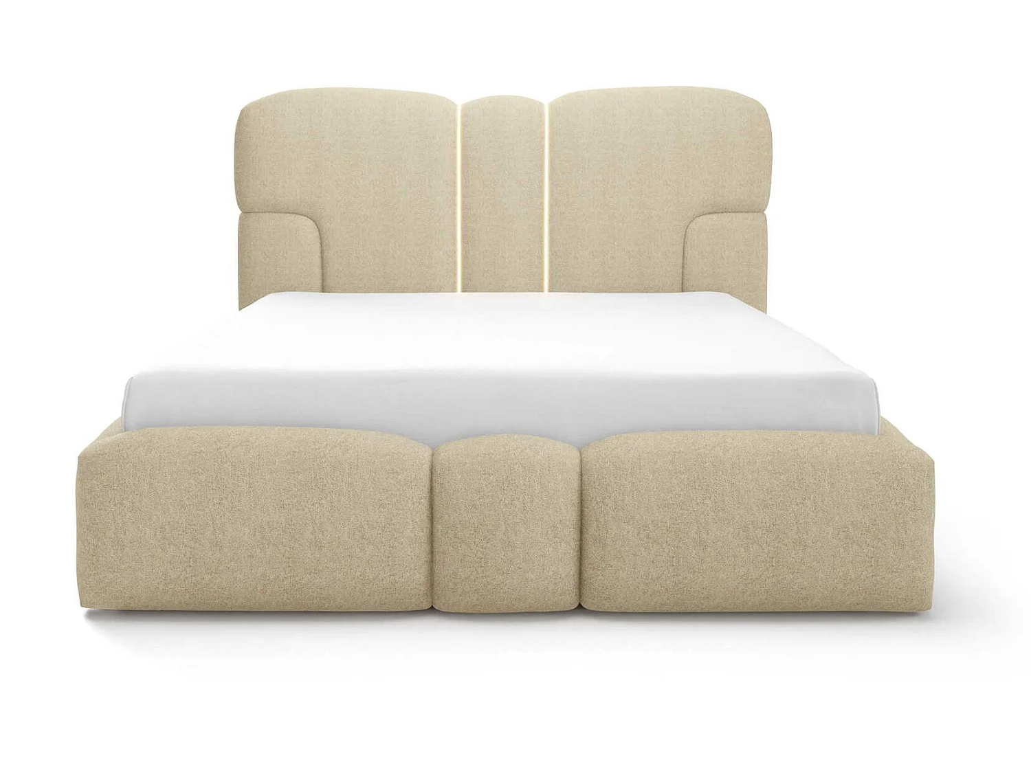 Gestoffeerd bed 140x200 cm Safron met LED, opbergruimte en metalen bedframe, tweepersoonsbed, chenille, Beige