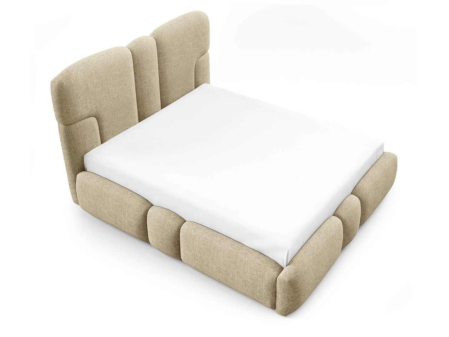 Gestoffeerd bed 140x200 cm Safron met LED, opbergruimte en metalen bedframe, tweepersoonsbed, chenille, Beige