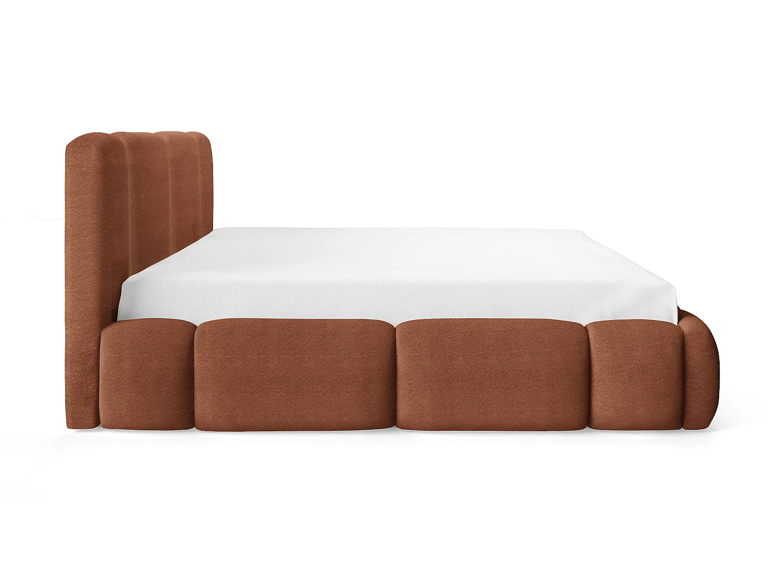Gestoffeerd wolkenbed 200x200 cm Avelin met LED, metalen bedframe en opbergruimte, Oranje