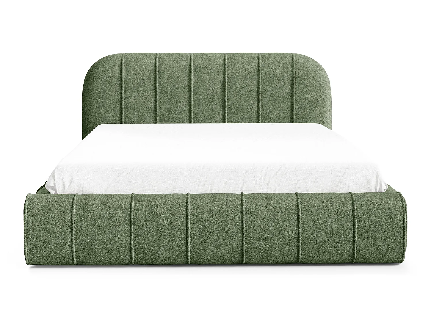 Modern bed 160x200 cm Lunea met afgerond hoofdbord, dik schuim en metalen bedframe, Groen
