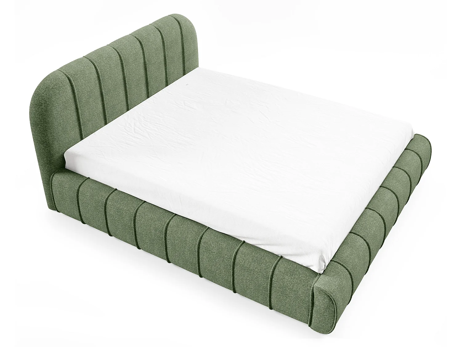 Modern bed 160x200 cm Lunea met afgerond hoofdbord, dik schuim en metalen bedframe, Groen