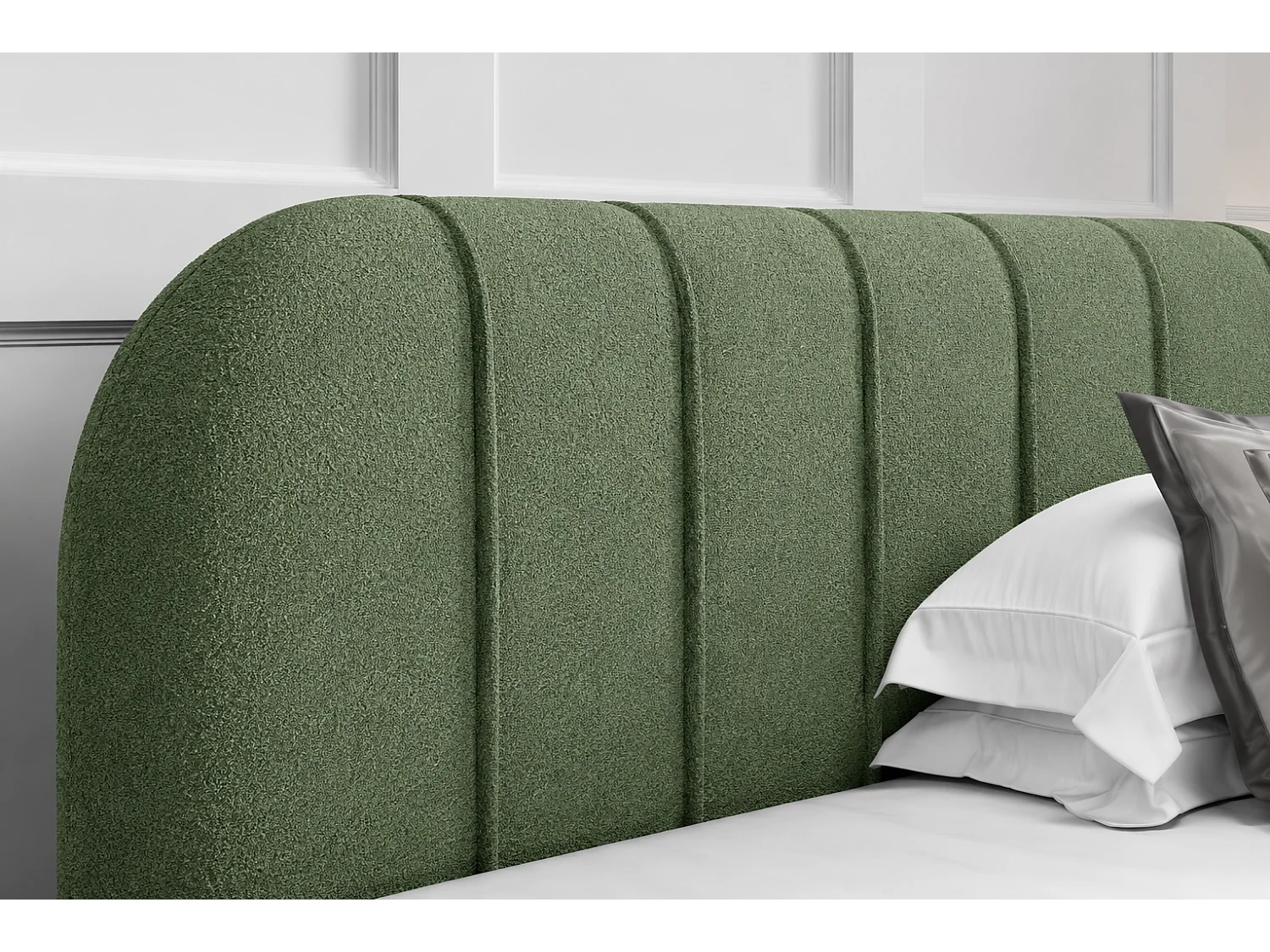 Modern bed 160x200 cm Lunea met afgerond hoofdbord, dik schuim en metalen bedframe, Groen