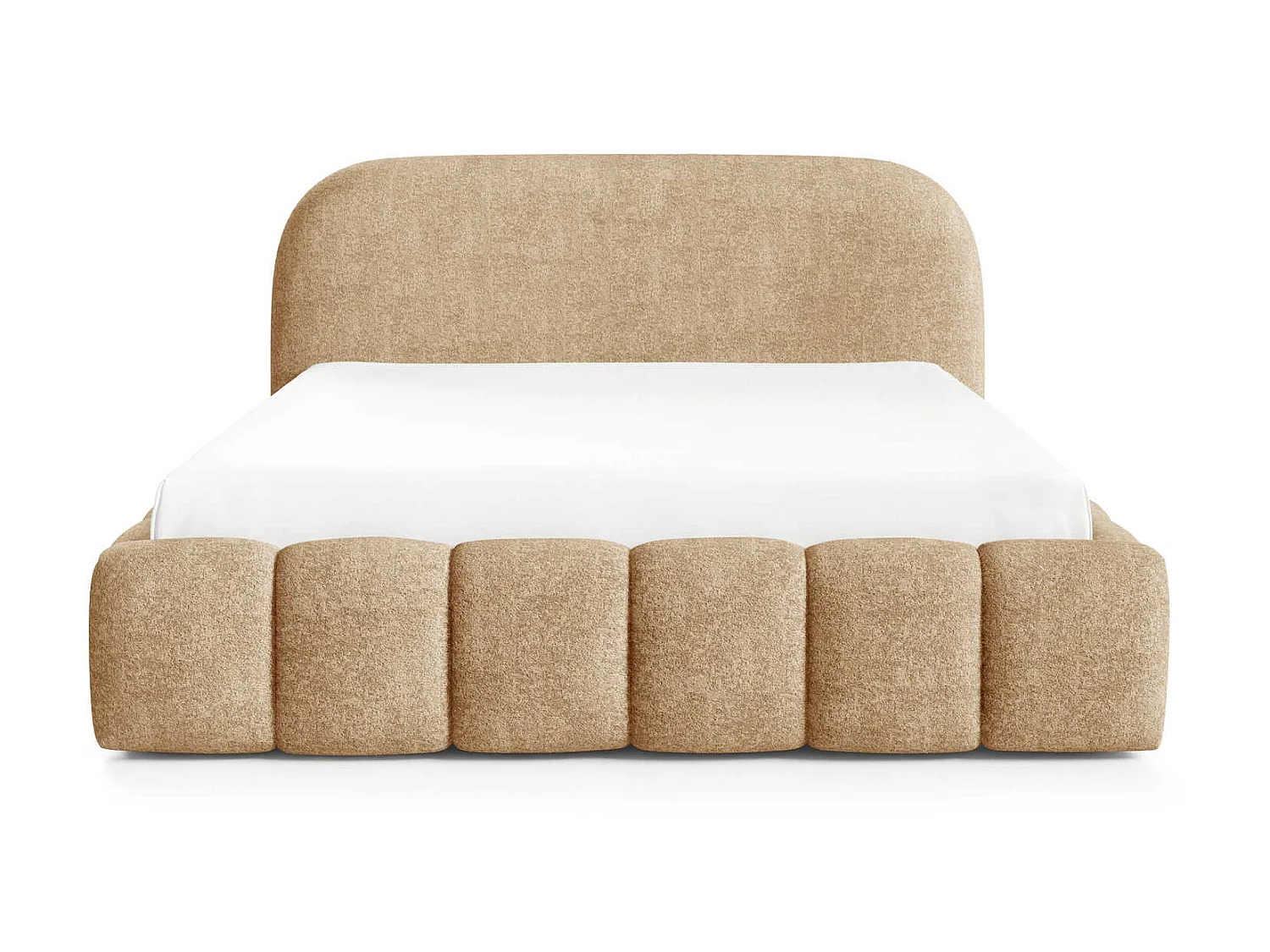 Lit double 200x200 cm Noemi avec sommier métallique, tête de lit arrondie et coffre de rangement, Beige
