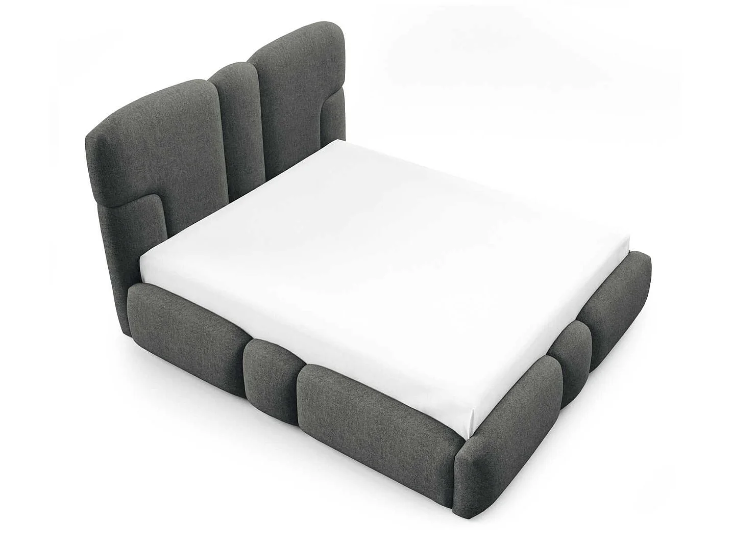 Lit rembourré 140x200 cm Safron avec LED, coffre de rangement et sommier métallique, lit double, tissu chenille, Gris foncé