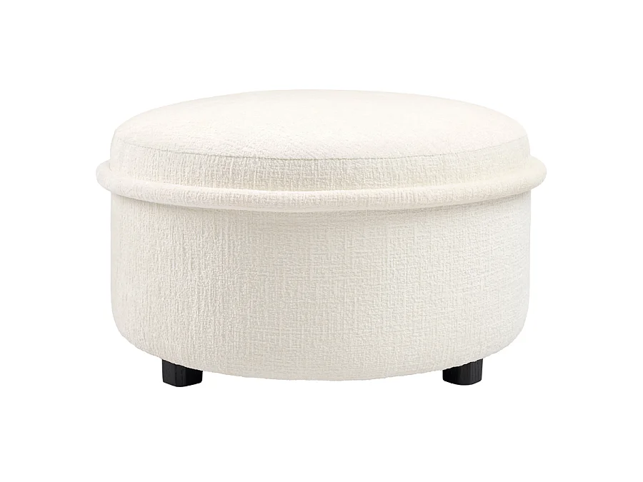 Tubio Large Footstool, Ivory Chenille, Solid Ash Legs, Brushed Brass Details