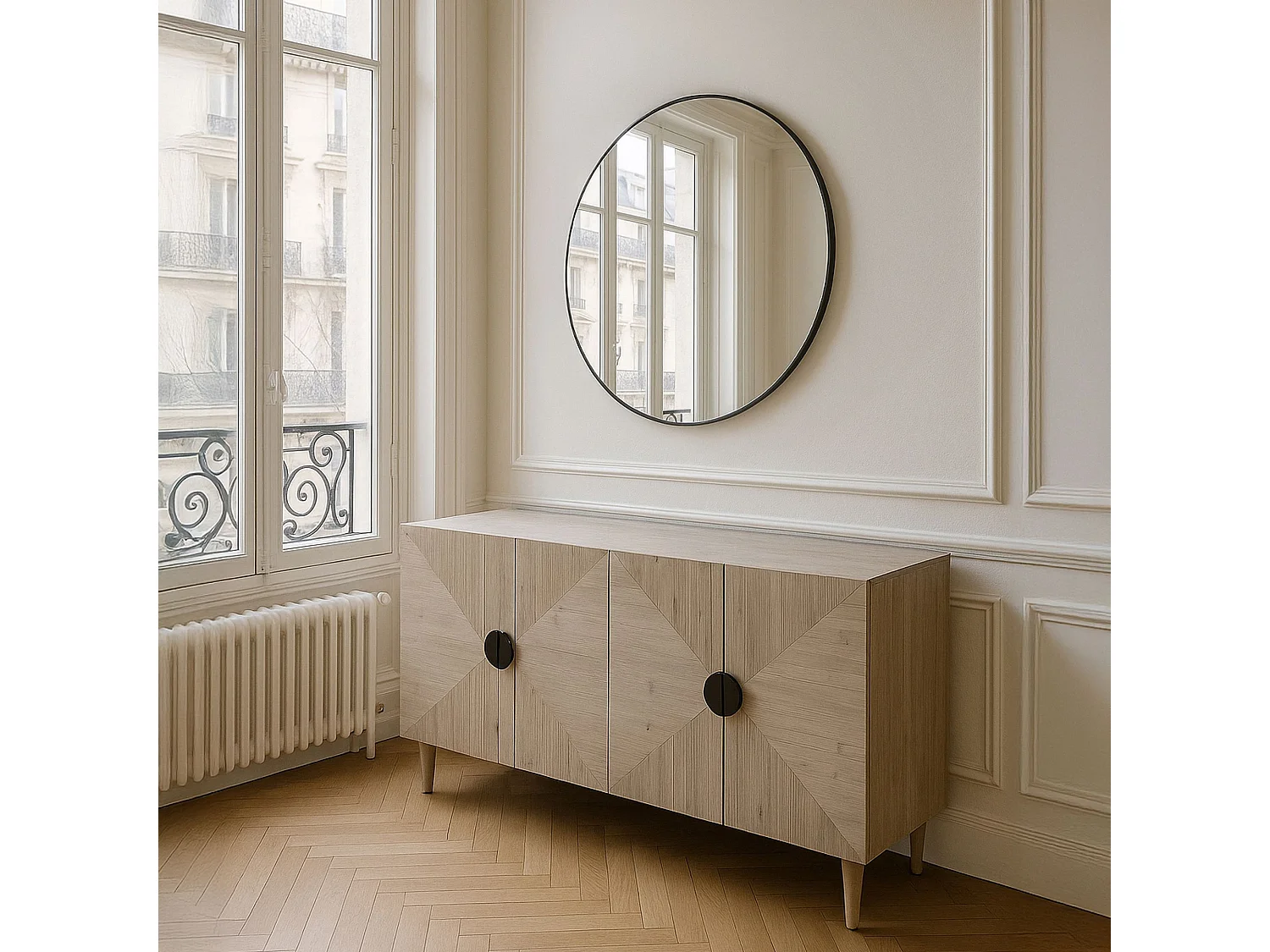 Now's Home - Miroir Rond Loft Contour Etain Noir   ø92cm
