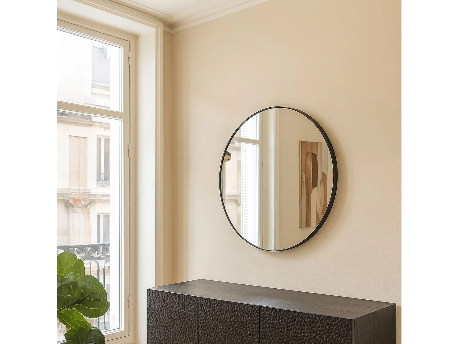 Now's Home - Miroir Rond Loft Contour Etain Noir   ø92cm