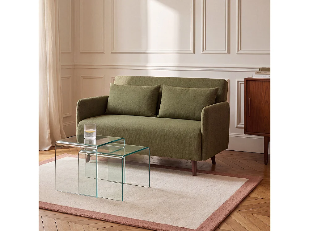 Belushi - Canapé convertible 2 places en tissu L120cm - Vert
