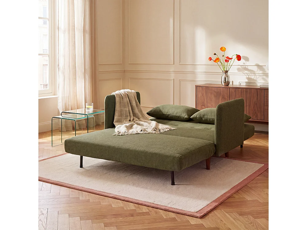 Belushi - Canapé convertible 2 places en tissu L120cm - Vert