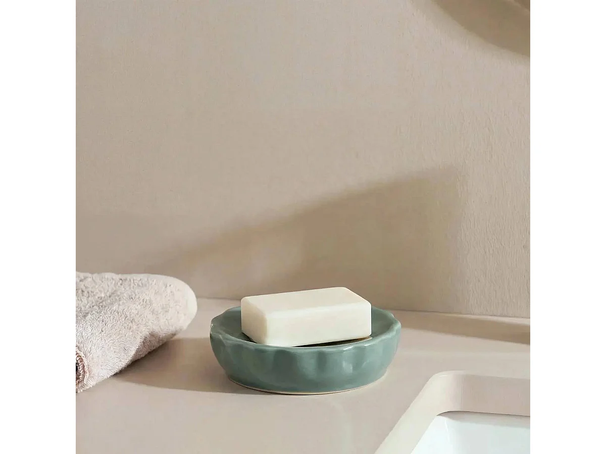 Porte Savon en Grès "Suny Colorama" 11cm Vert Ficus