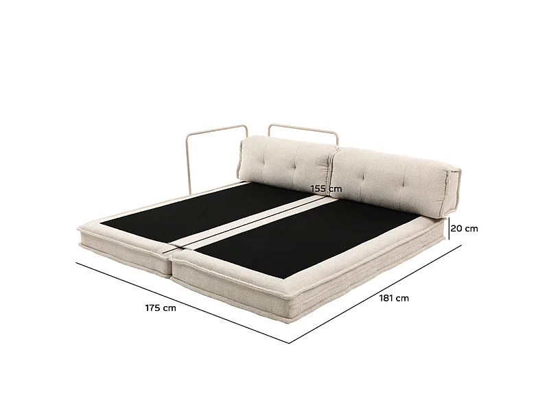 Canapé style futon 2 étages 3pl convertible tissu doux beige – ANNIE