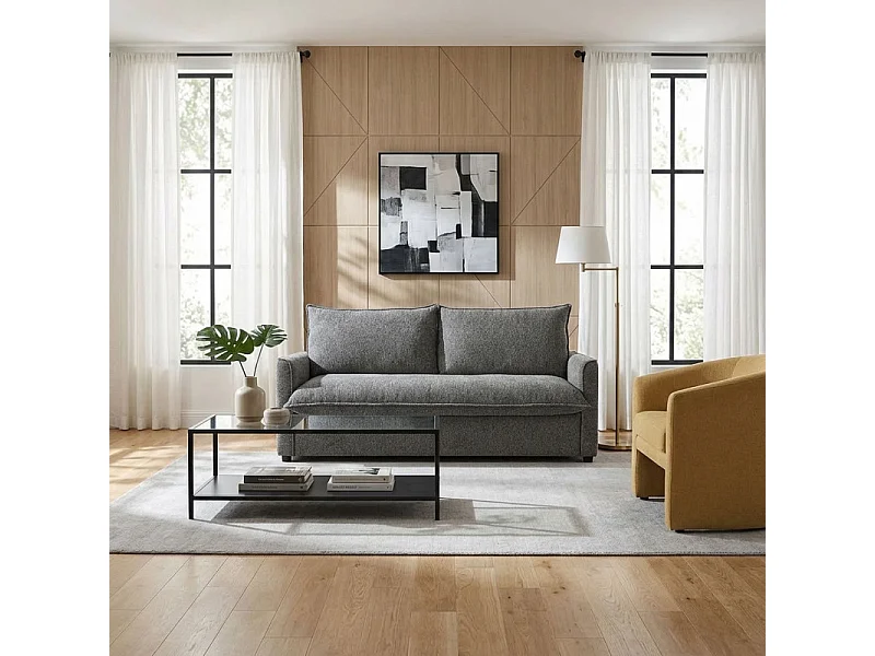 Canapé convertible 3pl système Rapido tissu doux gris – ELLIS