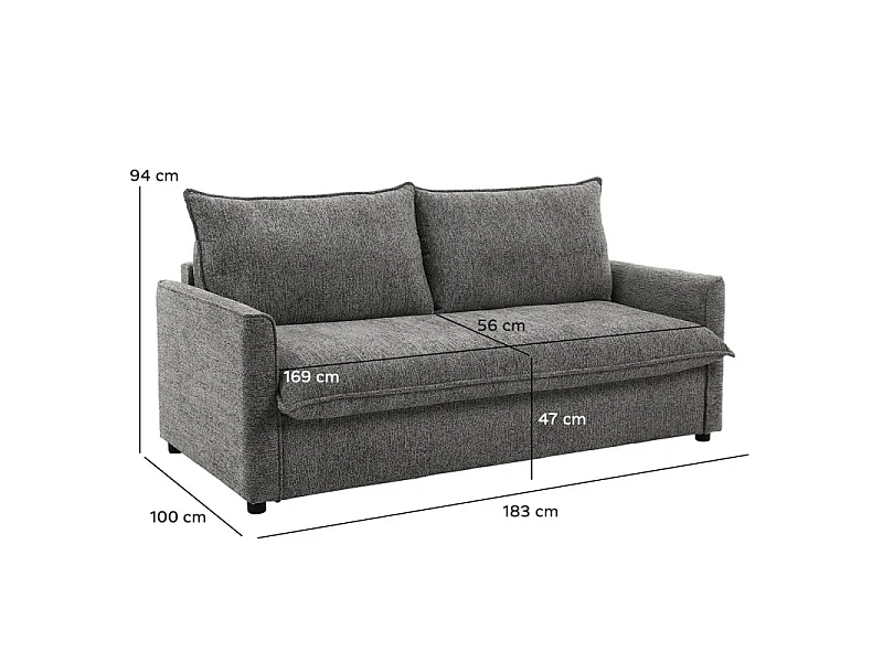 Canapé convertible 3pl système Rapido tissu doux gris – ELLIS
